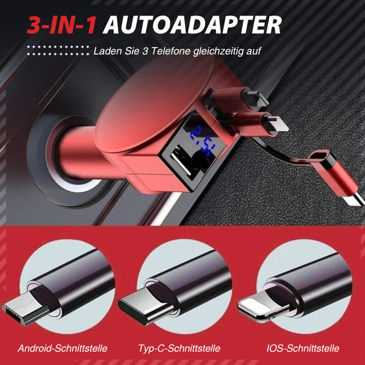 BowLift | 3-in-1 retractable quick charge car adapter