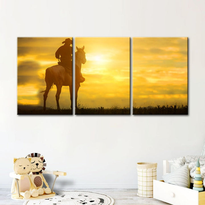 Cowboy And His Steed - Canvas Wall Art Painting 3 Pieces | Bowlift