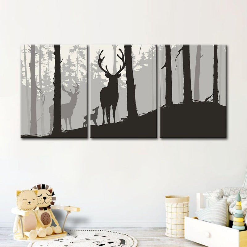 Silhouette Deer Family-Canvas Wall Art Painting 3 Pieces | Bowlift
