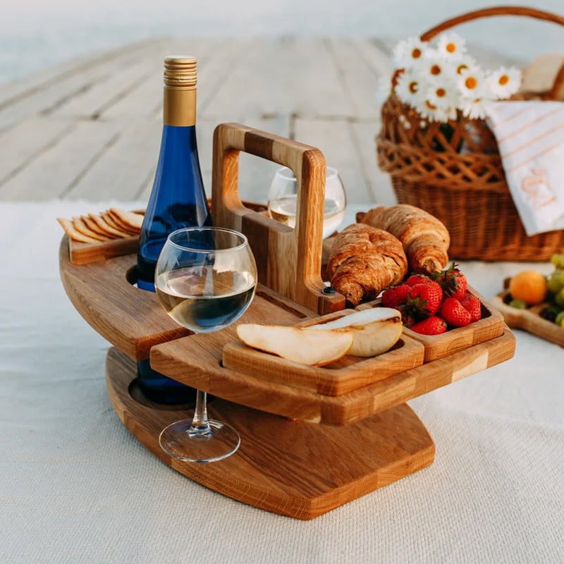 BowLift | Stylish Picnic Table with Holders for Glasses and Wine Bottle