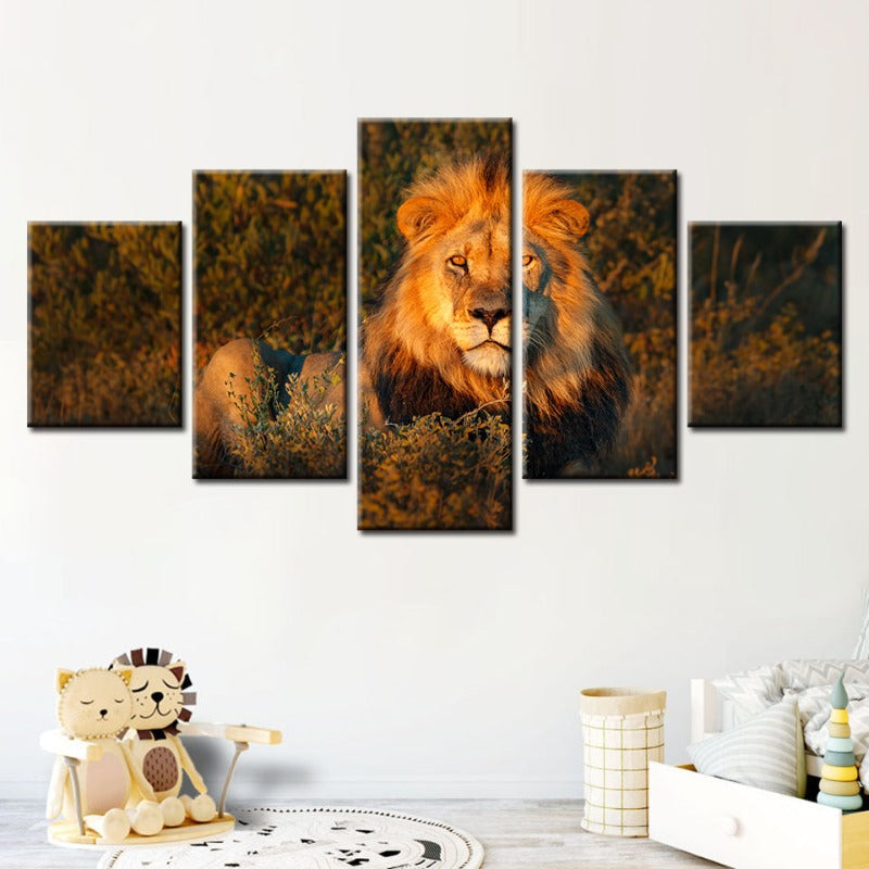 5 Piece Divine Sunset Lion - Canvas Wall Art Painting | Bowlift