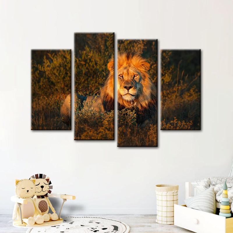 4 Piece Divine Sunset Lion - Canvas Wall Art Painting | Bowlift