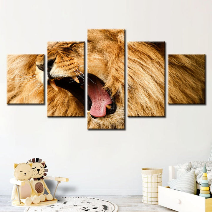 5 Piece Enraged Lion's Roar - Canvas Wall Art Painting | Bowlift