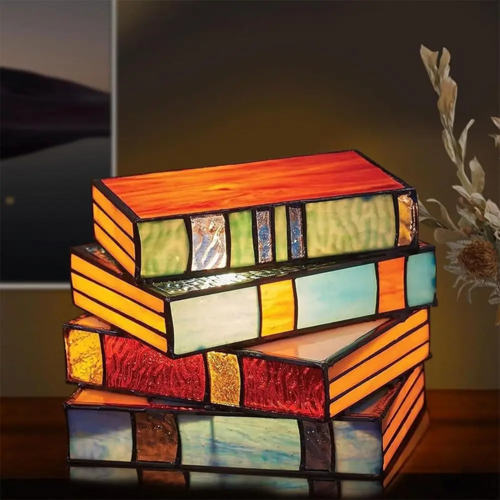 BowLift | LumeNova Stained Glass Book Lamp | LED Table Light | Mood Light | Decorative Lighting for Home