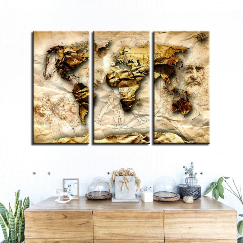 Beautiful Old World Classic World Maps - Canvas Wall Art Painting | Bowlift