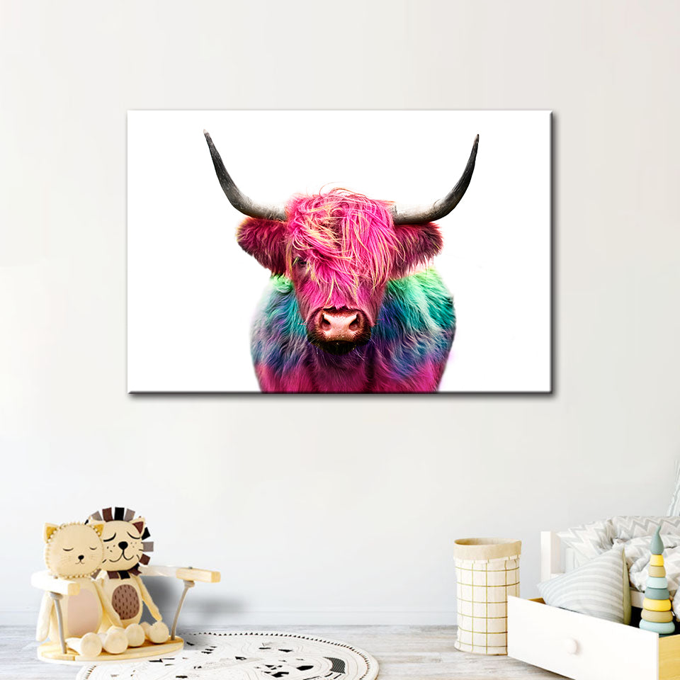 Colorful Pink Cow - Canvas Wall Art Painting | Bowlift
