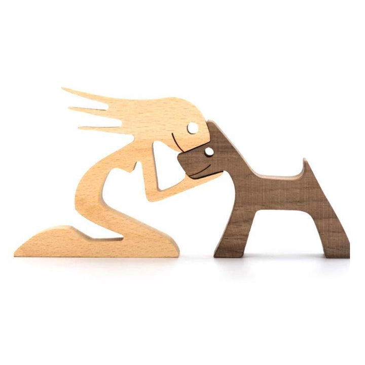Pet Lover Gifts Wood Sculpture Family & Puppy Wooden Crafts Table Ornaments | Bowlift