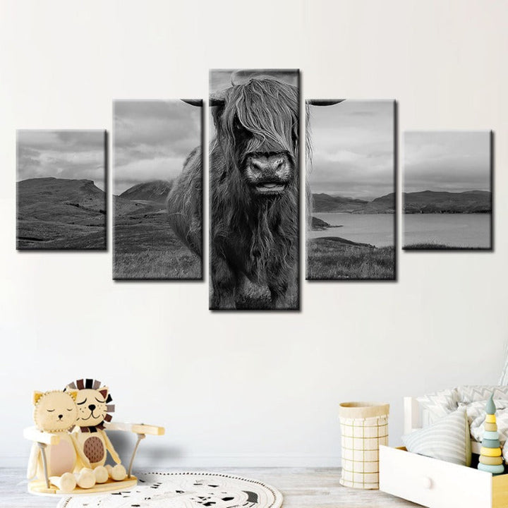 5 Piece Black and White Cow - Canvas Wall Art Painting | Bowlift
