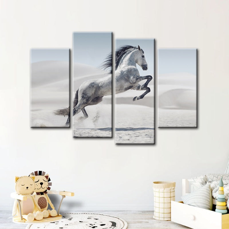 4 Piece Jumping White Horse - Canvas Wall Art Painting | Bowlift