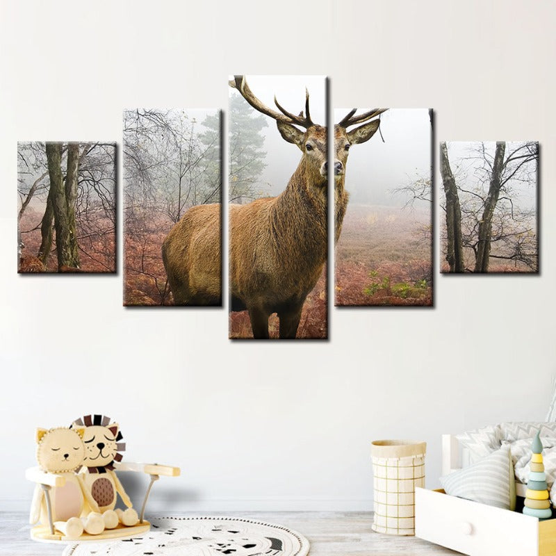 5 Piece Misty Fall Deer - Canvas Wall Art Paintings | Bowlift