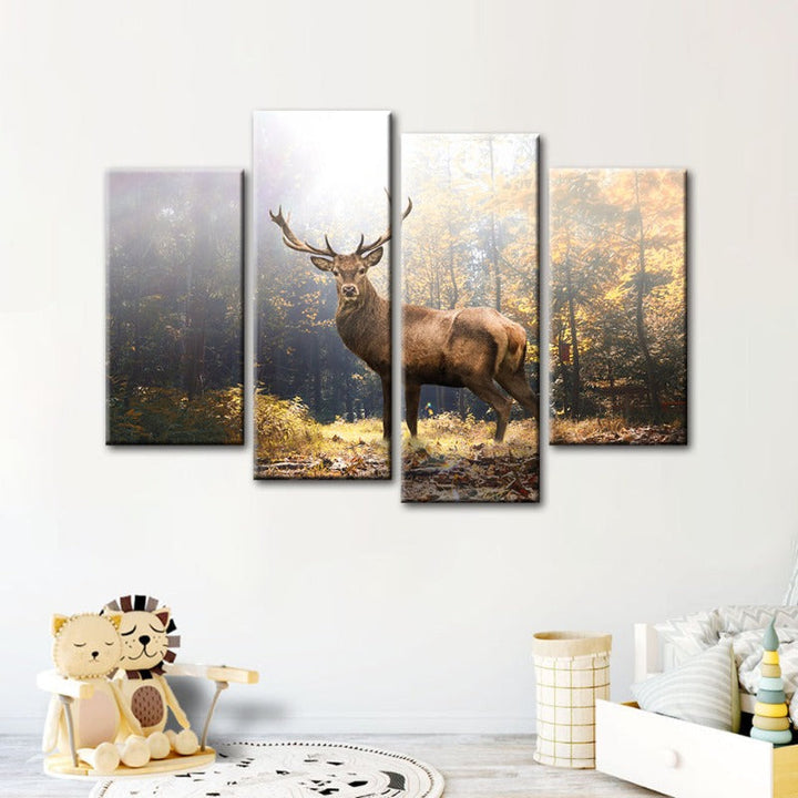 4 Piece Majestic Deer in the Woods - Canvas Wall Art Painting | Bowlift