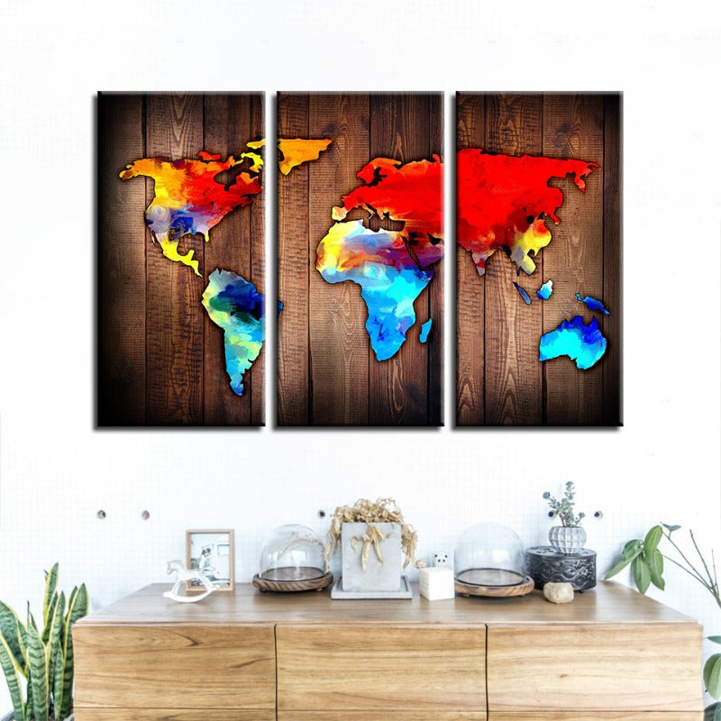 Beautiful Volcanic World Map-Canvas Wall Art Painting 3 Pieces | Bowlift