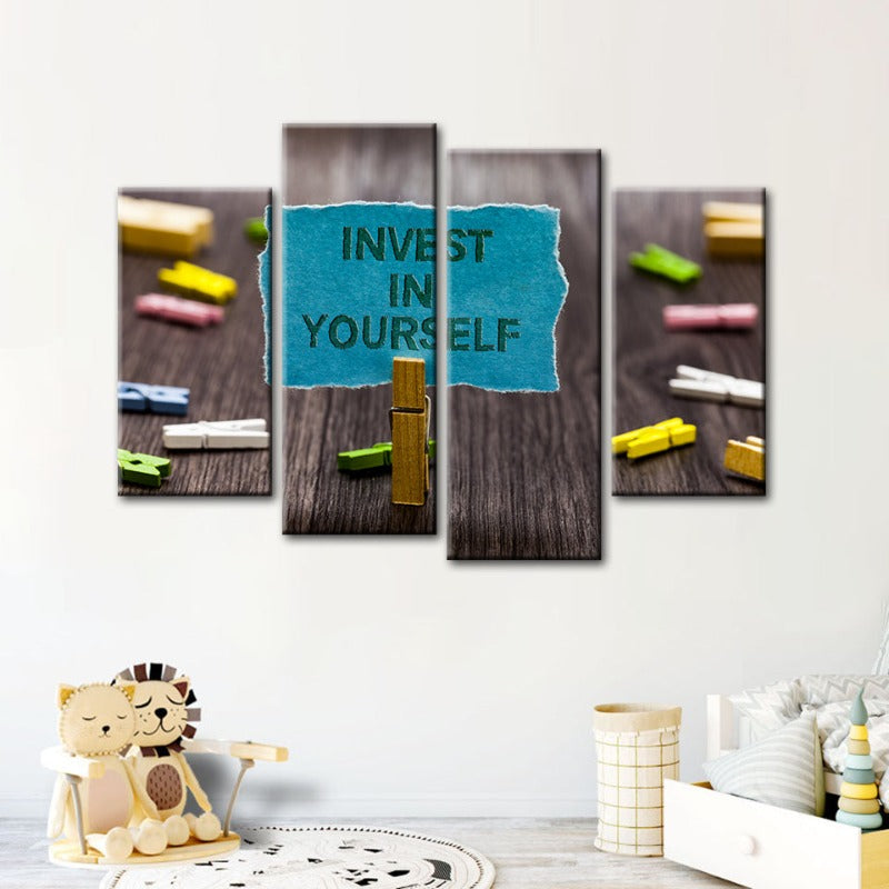 4 Piece Invest In Yourself - Canvas Wall Art Painting | Bowlift