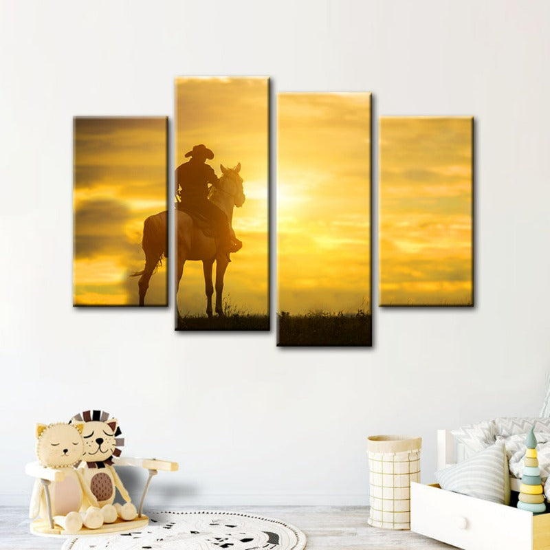 A Cowboy And His Steed-Canvas Wall Art Painting 4 Pieces | Bowlift