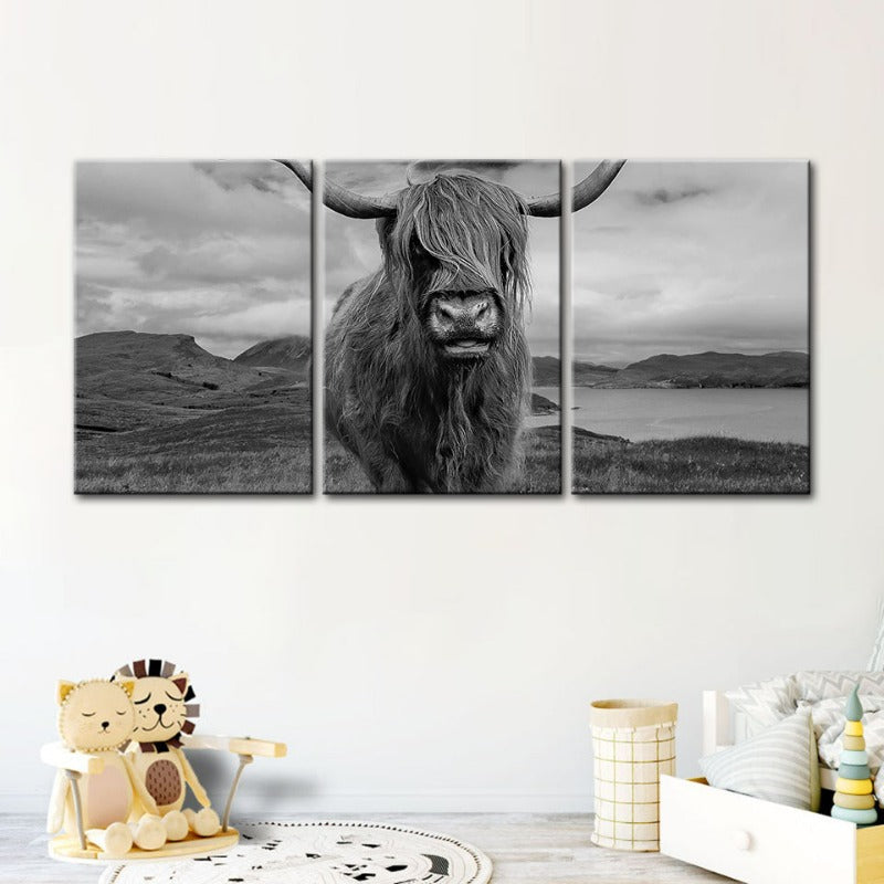 Black and White Cow-Canvas Wall Art Painting 3 Pieces | Bowlift