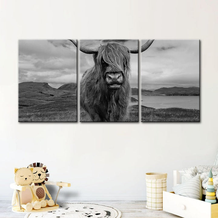 Black and White Cow-Canvas Wall Art Painting 3 Pieces | Bowlift