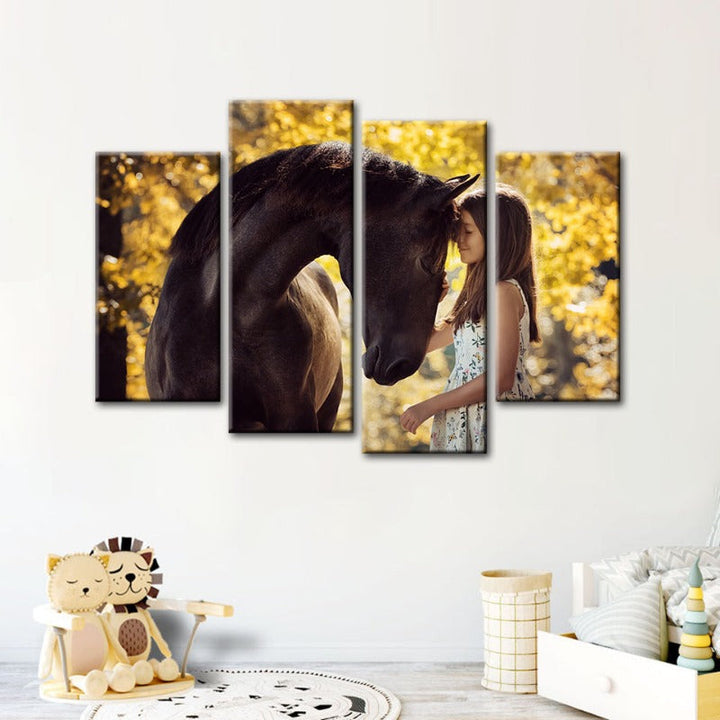 4 Piece Friendship Between a Girl and Horse - Canvas Wall Art Painting | Bowlift