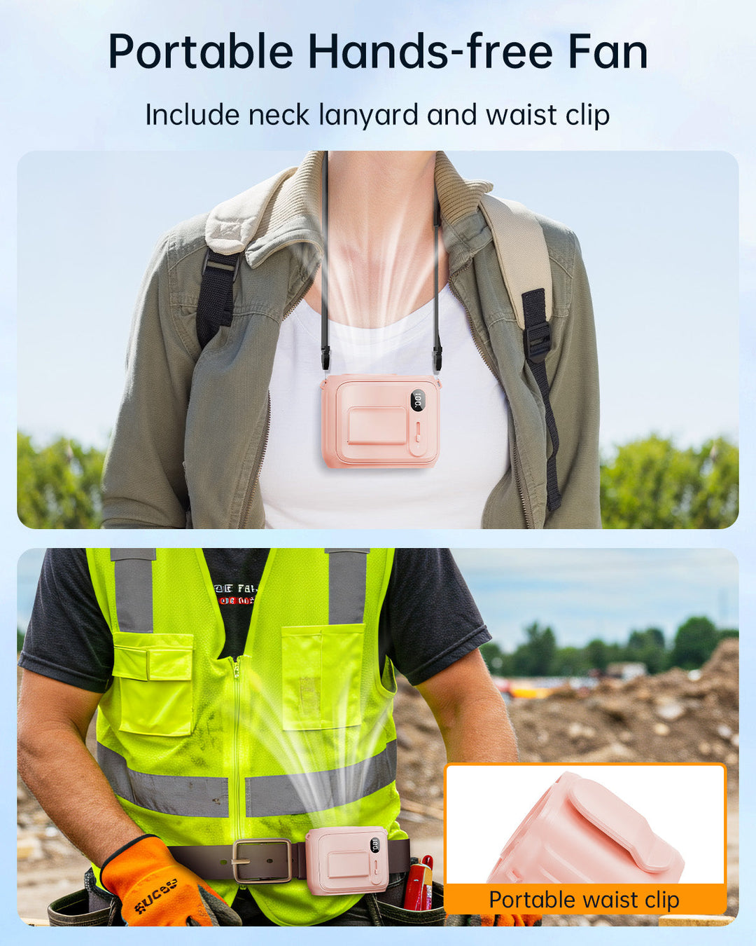 Waist Fan Hands-Free Personal Neck Fan for Outdoor Camping | Bowlift