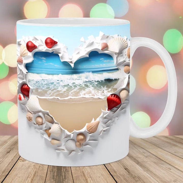 3D Ocean Beach Break Through Theme Coffee Mug | Bowlift