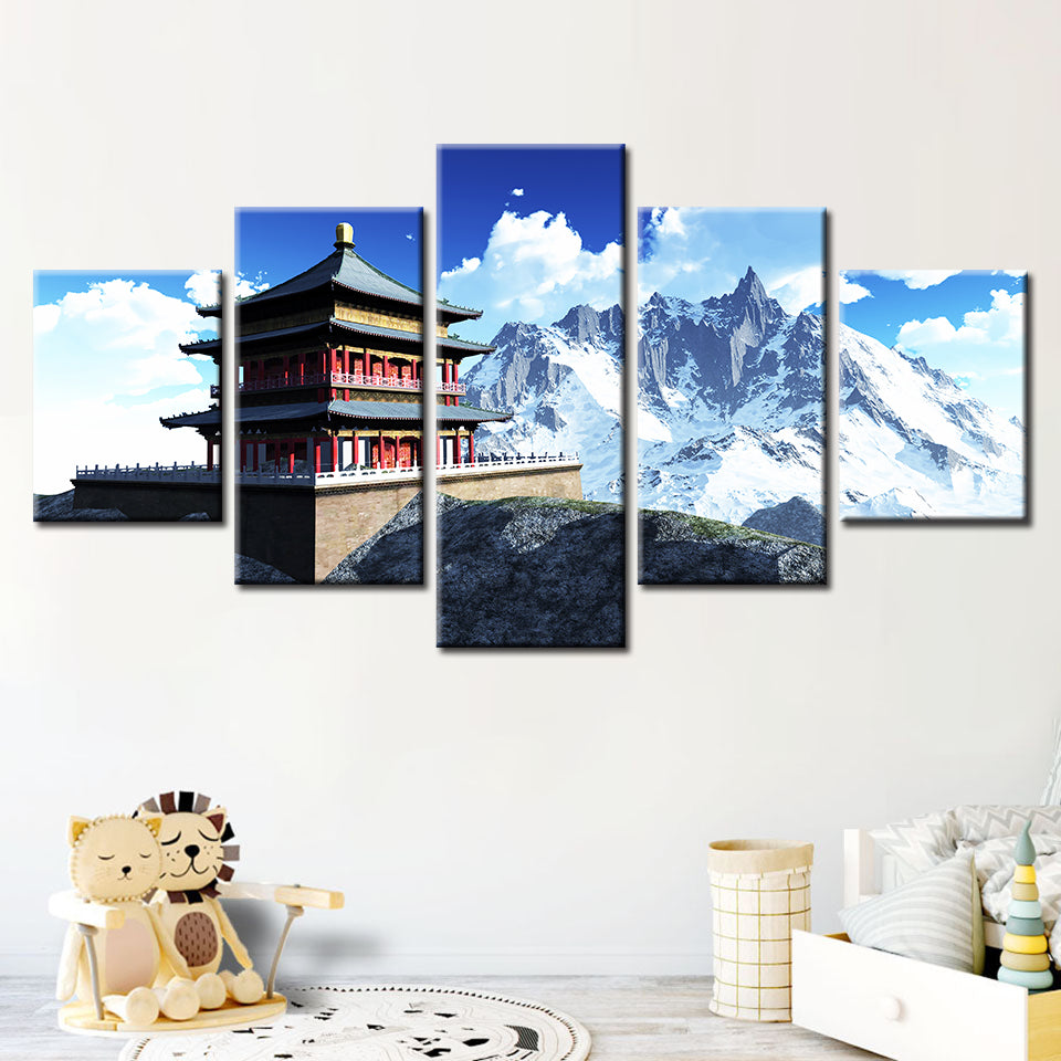 Temple In The Mountains 5 Piece - Canvas Wall Art Painting | Bowlift