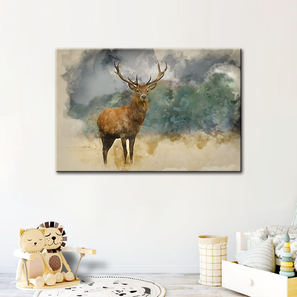 Watercolor Plains Deer - Canvas Wall Art Painting | Bowlift