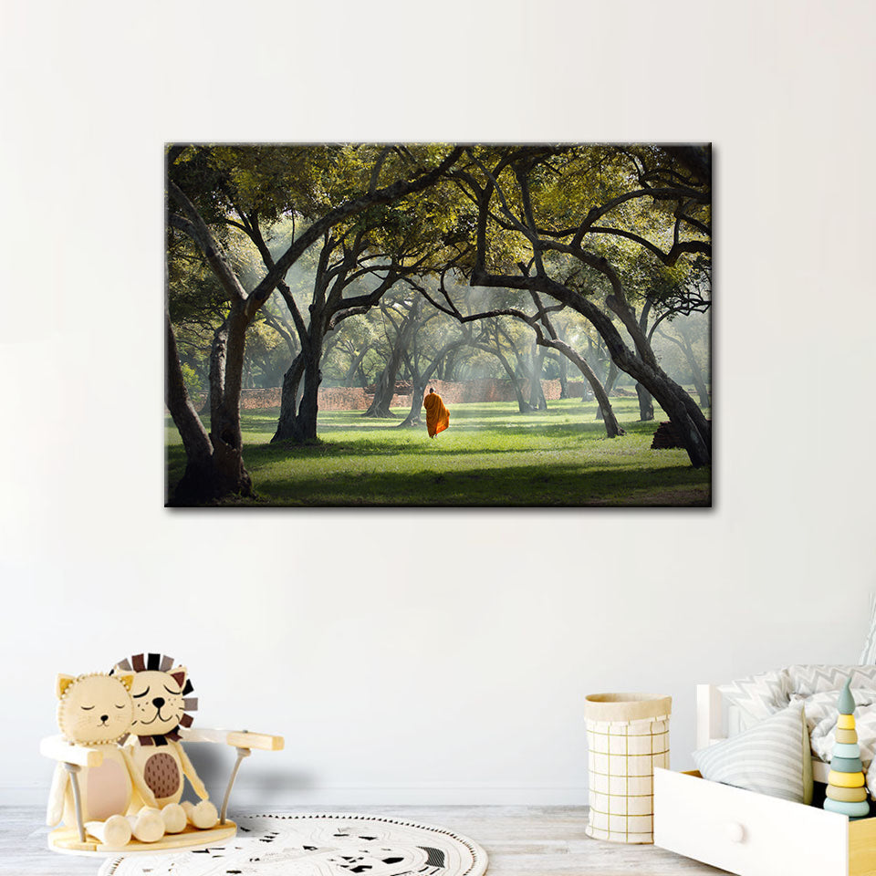 Peaceful Monk Walking - Canvas Wall Art Painting | Bowlift