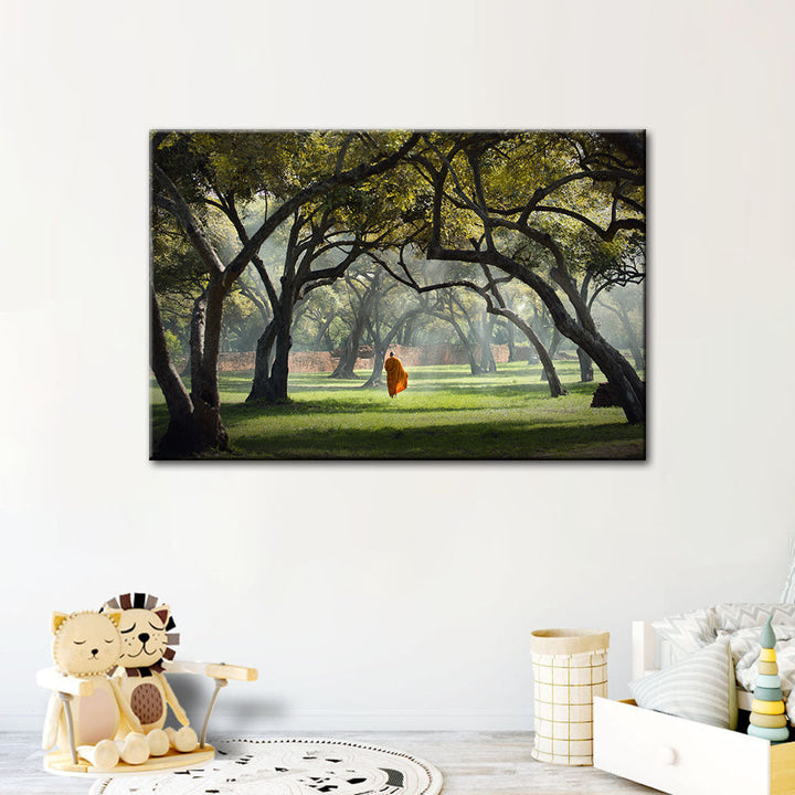 Peaceful Monk Walking - Canvas Wall Art Painting | Bowlift