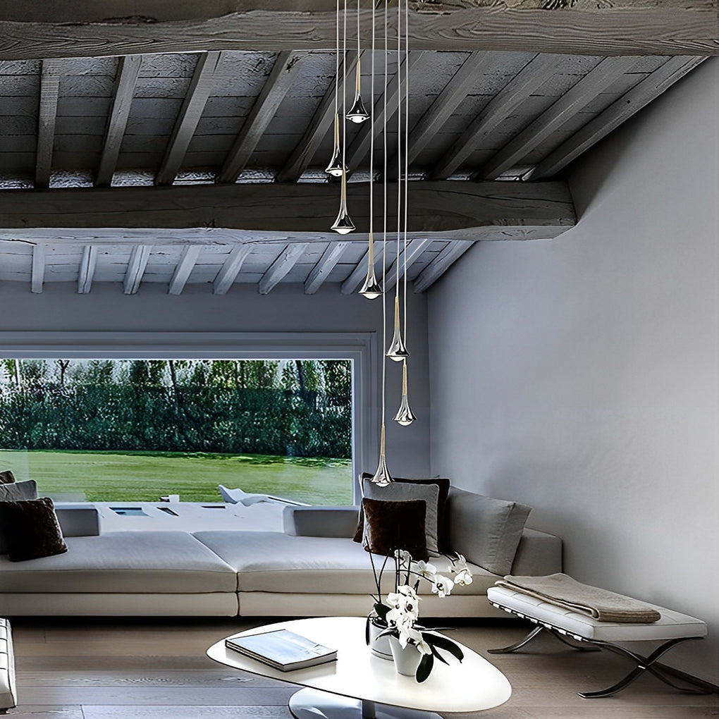 Modern LED Pendant Light in Water Drop Shape – AdjustaBowlifte Metal Chandelier for Living Room, Bedroom, and Dining Room | Bowlift