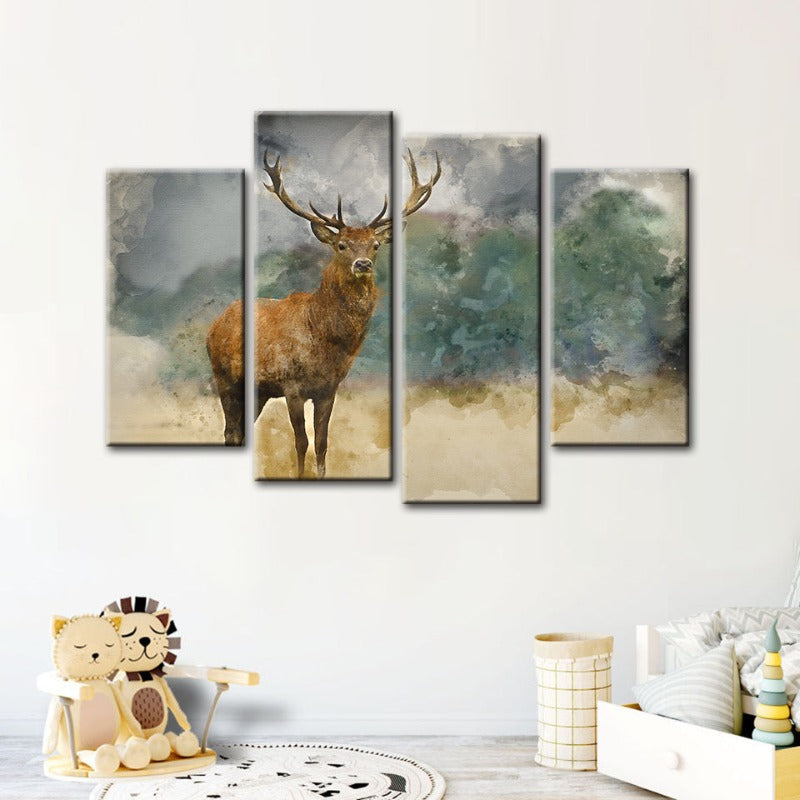 4 Piece Watercolor Plains Deer - Canvas Wall Art Painting | Bowlift