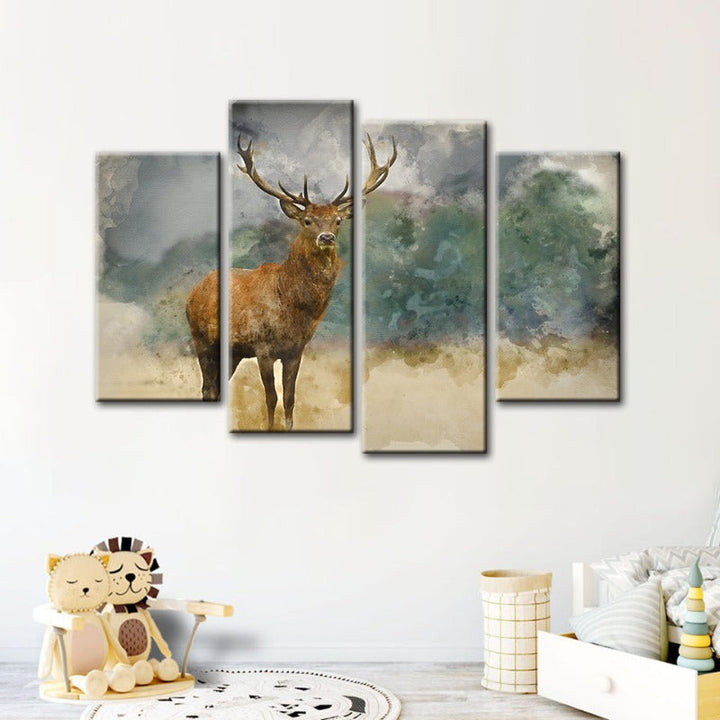 4 Piece Watercolor Plains Deer - Canvas Wall Art Painting | Bowlift