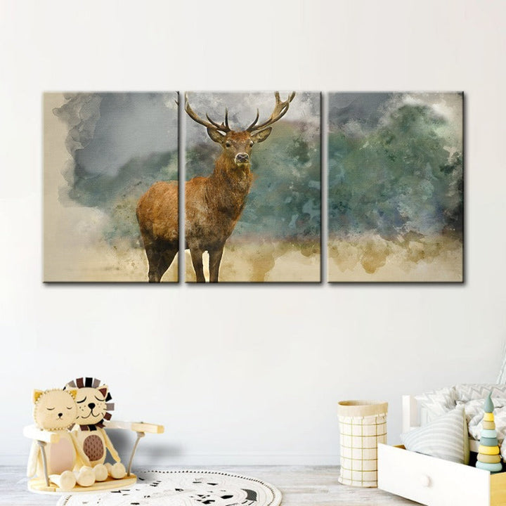 Watercolor Plains Deer-Canvas Wall Art Painting 3 Pieces | Bowlift