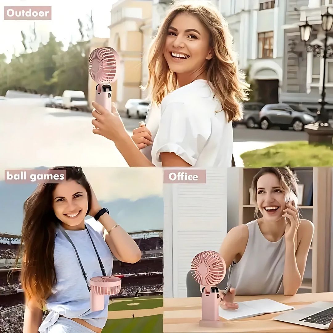 BowLift | Rechargeable Handheld Mini Fan | 5-Speed, 90-Degree Adjustable & Quiet for Office, Home & Outdoor Use