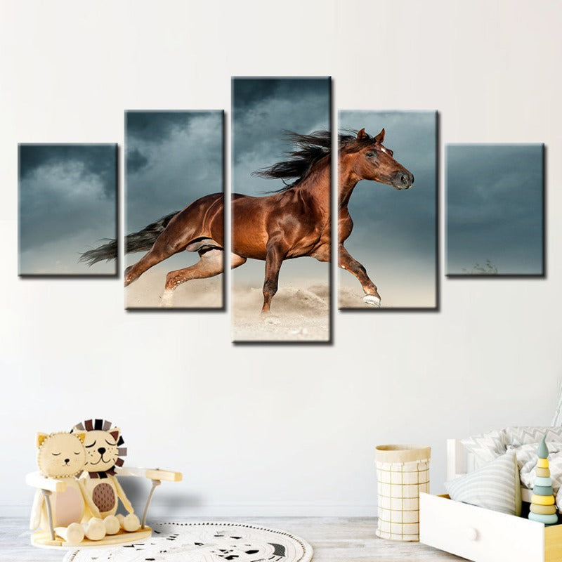 5 Piece Brown Horse in Desert - Canvas Wall Art Painting | Bowlift