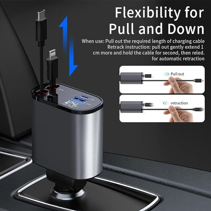 4-in-1 Car Charger with Retractable Cable | Bowlift