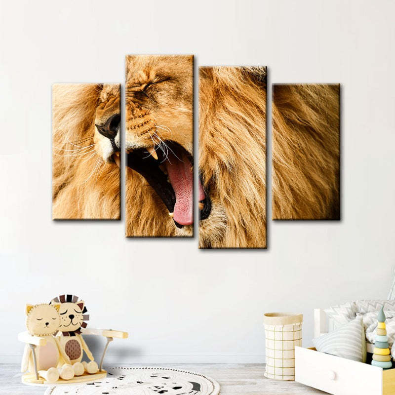 4 Piece Enraged Lion's Roar - Canvas Wall Art Painting | Bowlift