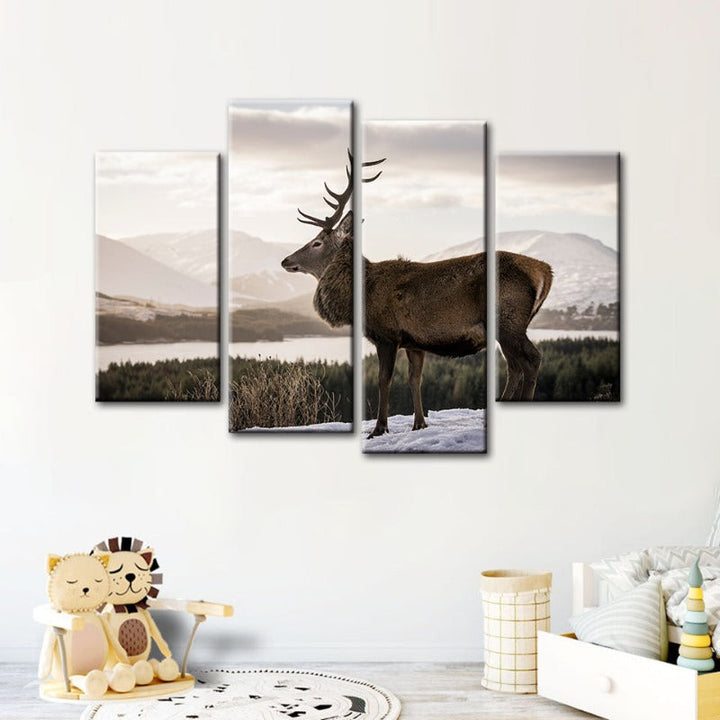 4 Piece Somber Winter Deer - Canvas Wall Art Painting | Bowlift