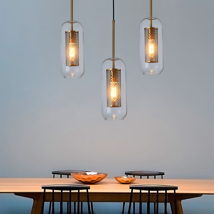 Vintage industrial pendant lamp with round glass and gold – LED pendant light for dining room and living room | Bowlift