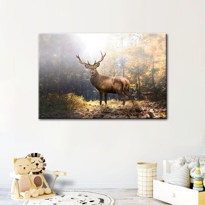 Majestic Deer In The Woods - Canvas Wall Art Painting | Bowlift