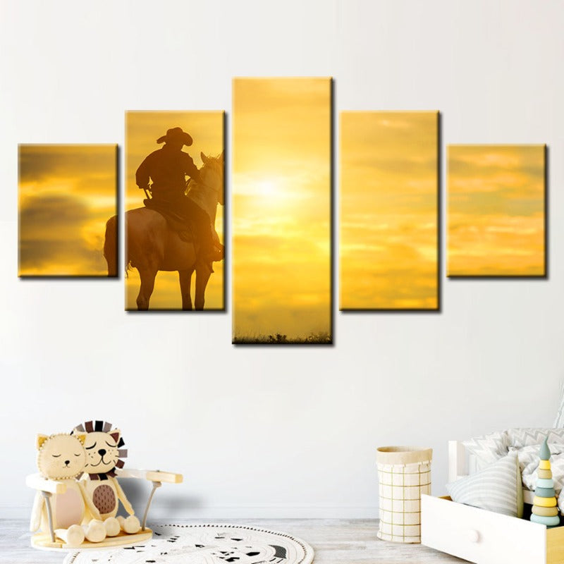 5 Piece A Cowboy And His Steed - Canvas Wall Art Painting | Bowlift