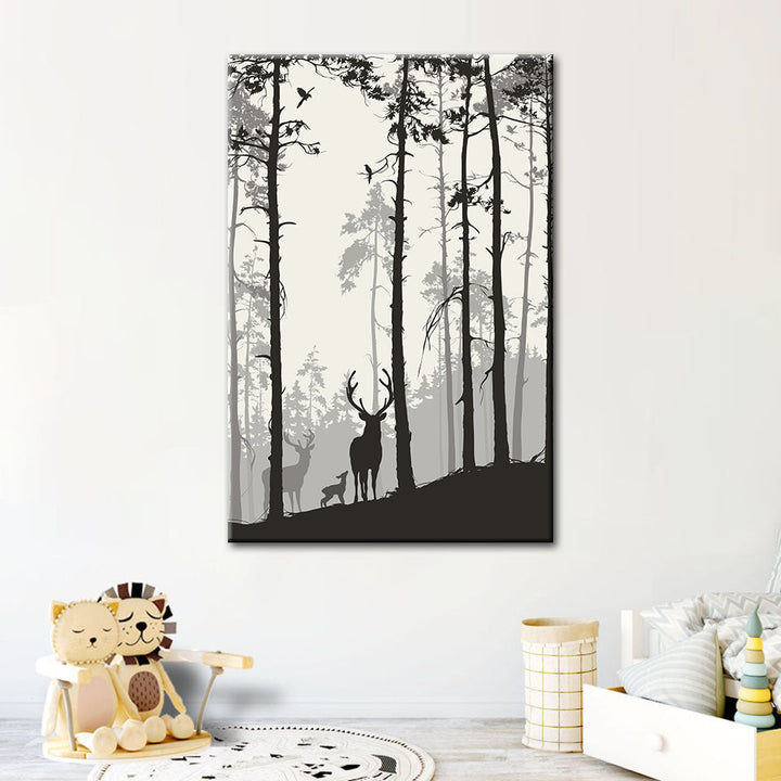 Silhouette Deer Family - Canvas Wall Art Painting | Bowlift