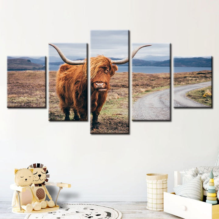 5 Piece Beautiful Brown Cow - Canvas Wall Art Painting | Bowlift