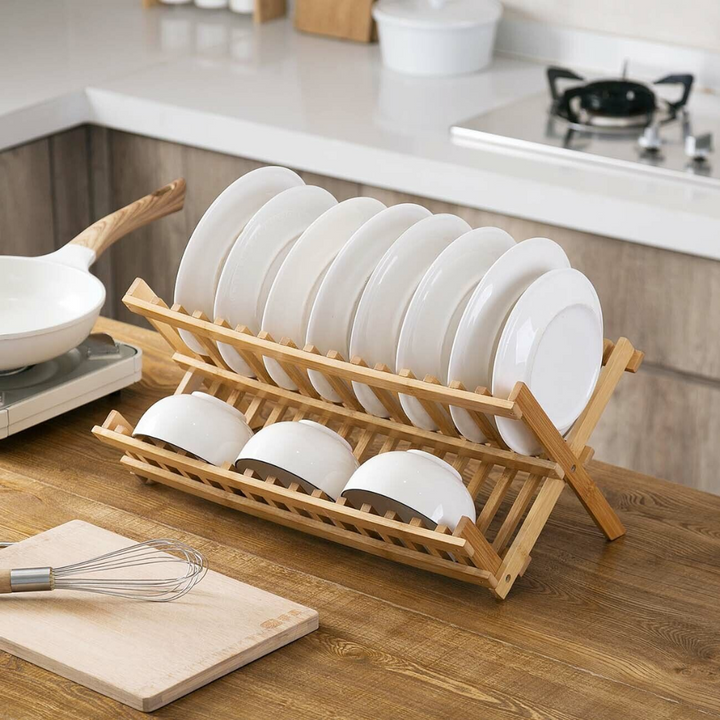 Bamboo drying rack with vertical compartments | Bowlift