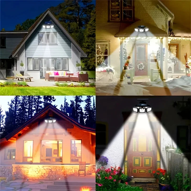 BowLift | Solar LED floodlight with motion sensor – 3-beam outdoor lighting for garden, yard, and garage