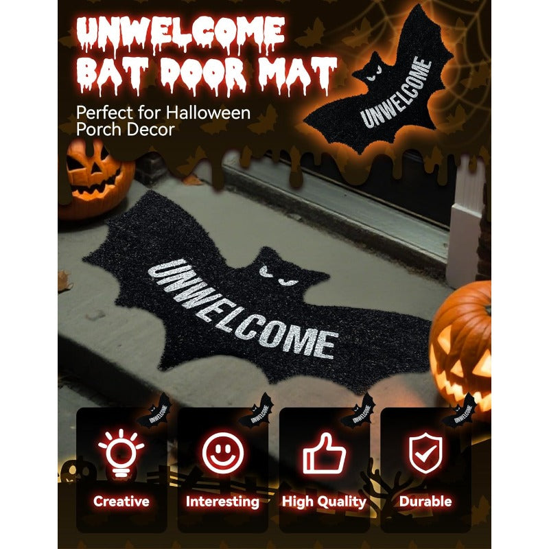 BowLift | UNWELCOME Halloween Bat Doormat – Spooky Decorative Entry Rug for Porch, Patio, or Indoor Use