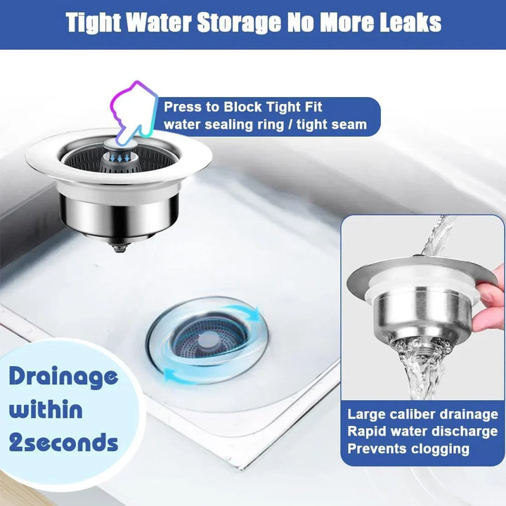 BowLift | Drain Strainer & Stopper | 304 Stainless Steel + ABS | Anti-Clog Basket | Fits Standard Kitchen Sinks