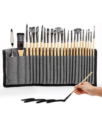 Brush set 24-piece with roll-up case and palette knife | Bowlift