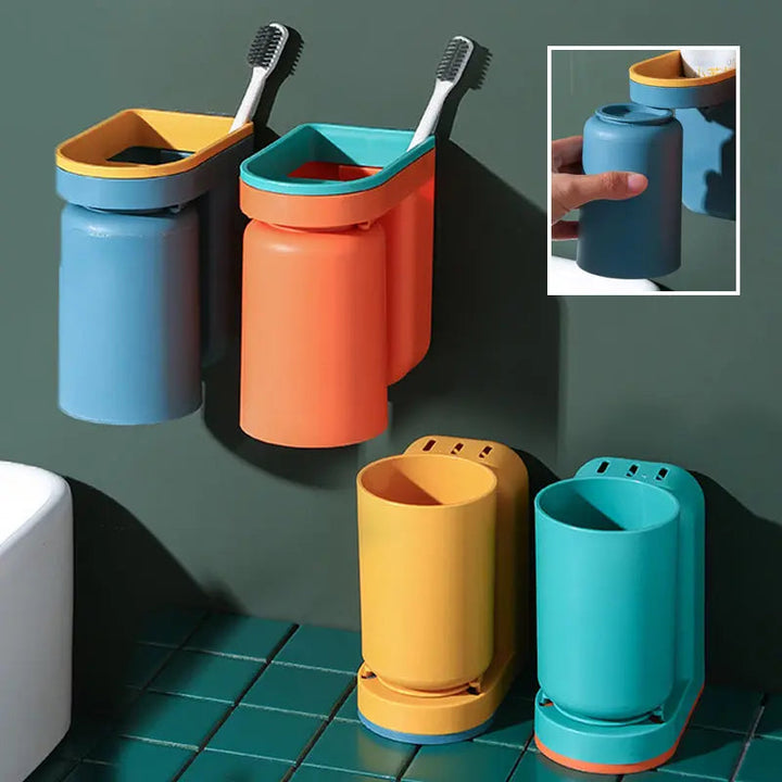 BowLift | Toothbrush Holder with Cup | Wall-Mounted | Self-Adhesive | ABS Plastic | 11.5×7×12.5cm