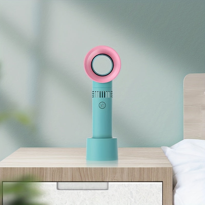 1pc USB Rechargeable Bladeless Handheld Fan - Portable Mini Desk Fan with 3 Speeds for Travel, Camping, Office, and Room Use | Bowlift