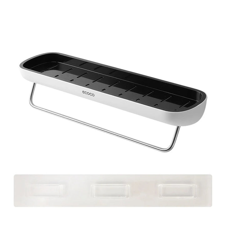 Wall-mounted shower shelf without drilling – With towel holder & drainage holes | Bowlift