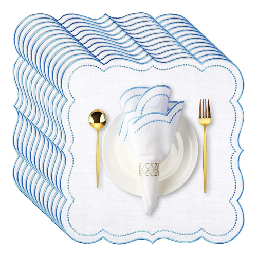 6pcs Cotton Linen Embroidered Cloth Napkin Scalloped Edge Table Napkins | Bowlift